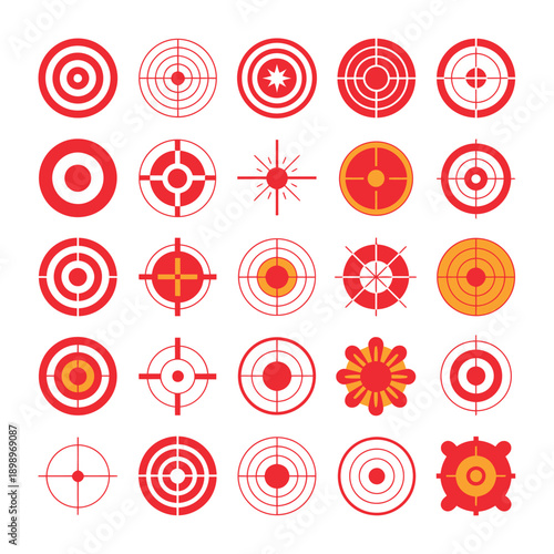 Collection of various red and orange target icons on white background