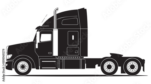 Sleek Black and White Silhouette Illustration of a Modern Semi-Truck Tractor Unit for Commercial Transport and Logistics