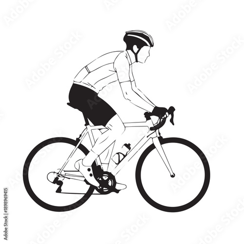 Cyclist in silhouette riding a road bicycle in a dynamic athletic motion.