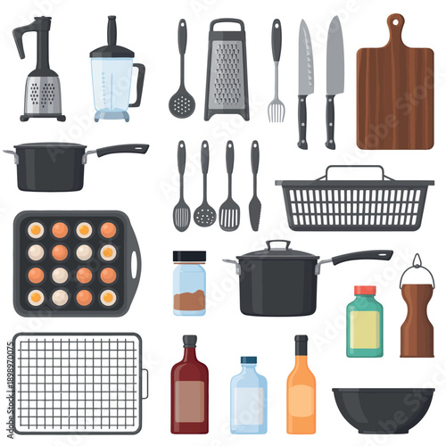 Assorted kitchen utensils and cooking essentials