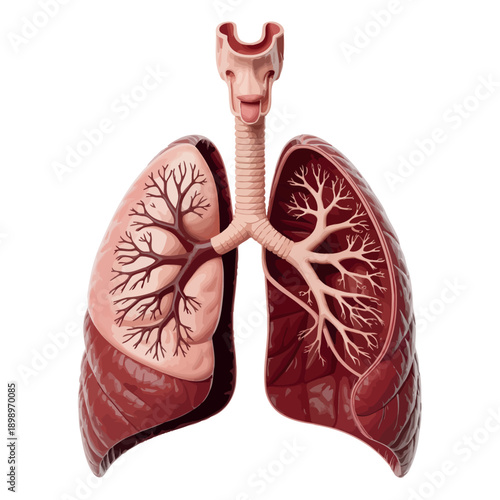 Detailed illustration of human lungs and trachea anatomy