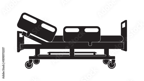 Detailed vector illustration of an adjustable hospital bed, symbolizing patient care and medical comfort in a healthcare setting