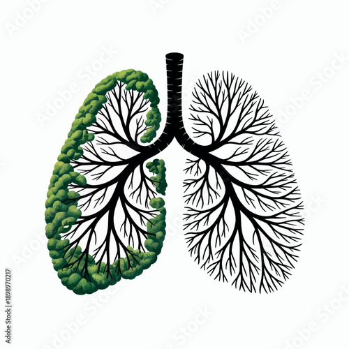 Healthy lungs versus unhealthy lungs illustration