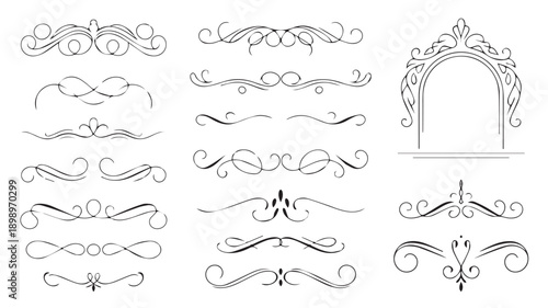 A collection of eight sophisticated black ornamental dividers and an archway