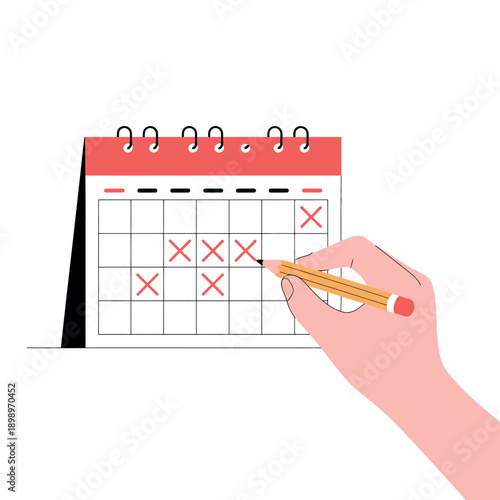 Marking important dates on calendar with pencil