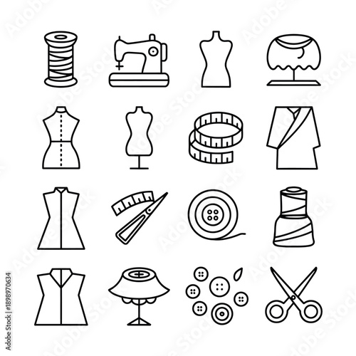 Collection of sewing and fashion design icons