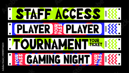 Tableau sur toile Gaming event access bracelets for esports players, crew, and spectators, giving VIP and general admission passes