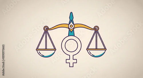 Balance scale with female symbol in simple line art design