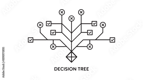 A Minimalist Black and White Geometric Decision Tree Diagram