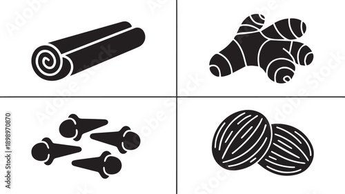 A Minimalist Black and White Illustration of Common Spices