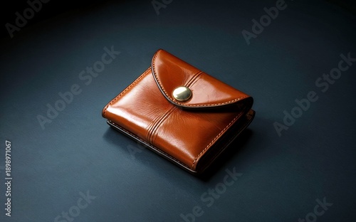 Elegant brown leather wallet with golden clasp, showcased on a dark background