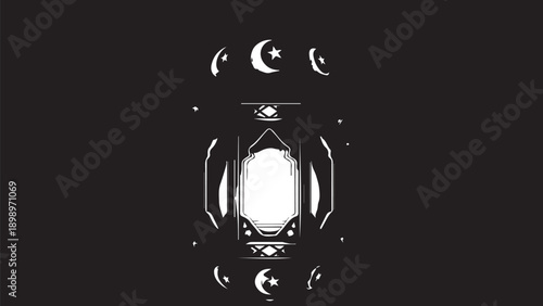 Minimalist white lantern illustration on a dark background with high contrast and glow.