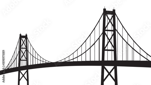 Minimalist Black and White Suspension Bridge Illustration for Architectural Design and Infrastructure Projects