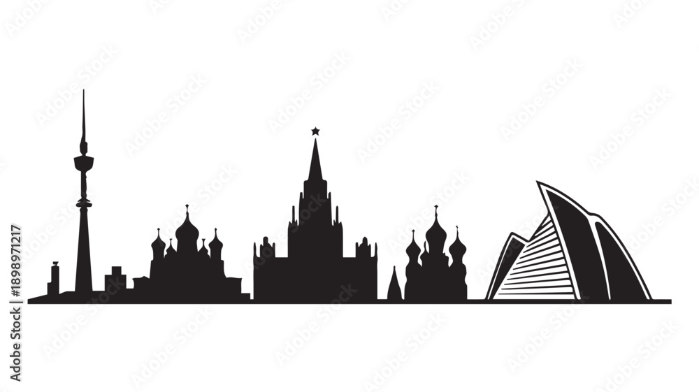 Fototapeta premium Minimalist Black Silhouette Skyline of Famous Global Landmarks