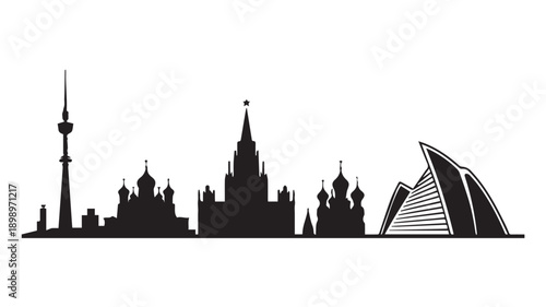 Minimalist Black Silhouette Skyline of Famous Global Landmarks