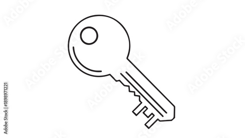 Simple line drawing of a single metal key with blade and teeth.