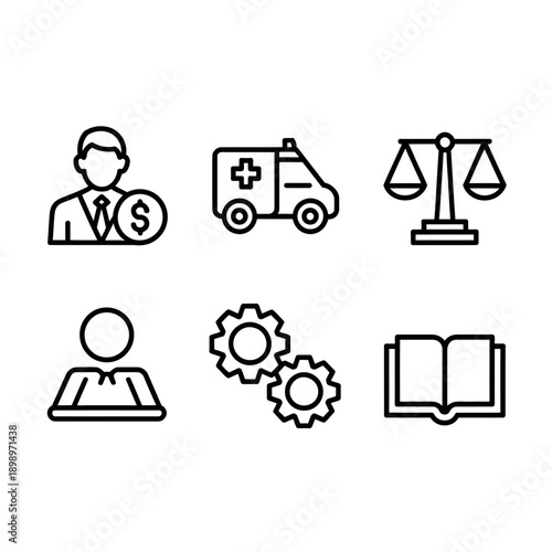 Various icons representing business and health