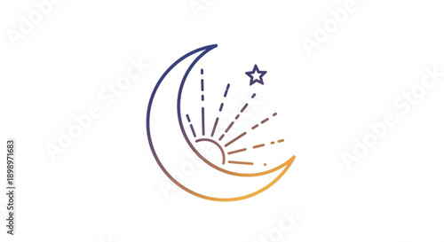 Crescent moon and star icon with gradient colors and simple design elements