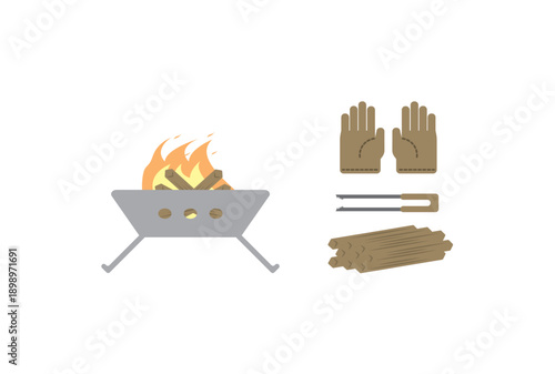 焚き火セットのイラスト