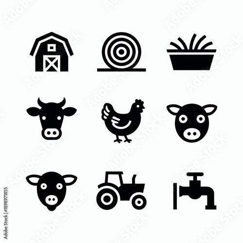Farm and agriculture icons set on white background