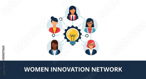 Diverse women innovation network teamwork concept with lightbulb and gears