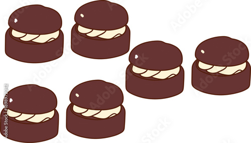 Cute chocolate cream sandwich cookies seamless pattern, sweet dessert snack vector background for bakery packaging and branding
