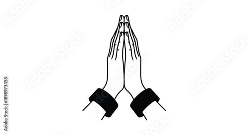 Praying hands illustration with stylized sleeves and fingertips