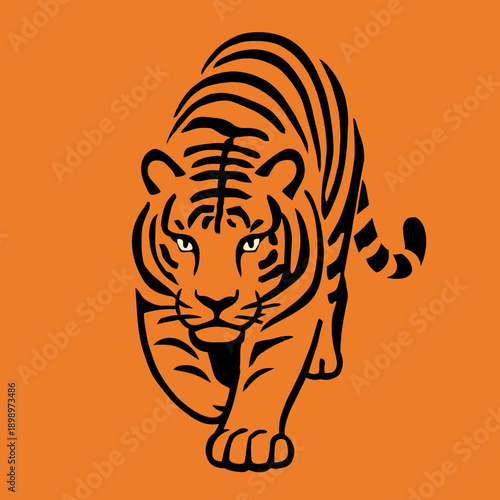 Stalking Bengal Tiger Flat Vector Art