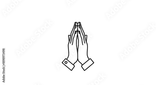 Simple line drawing of praying hands with visible sleeves and fingers