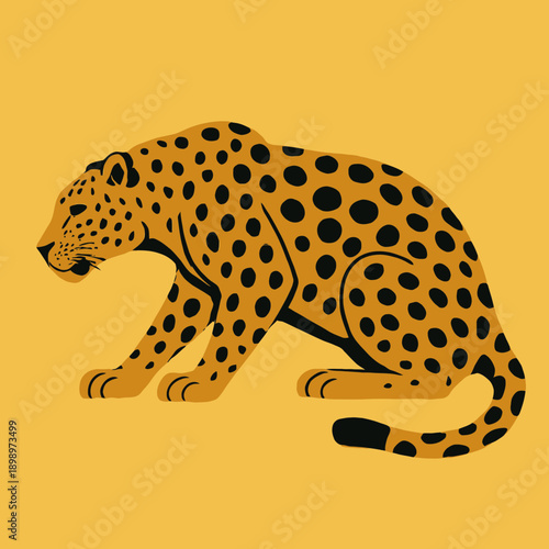 Spotted Leopard Crouching Flat Vector