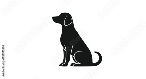 A simple black silhouette of a dog sitting in profile