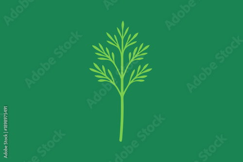Green dill sprig illustration on dark green background
