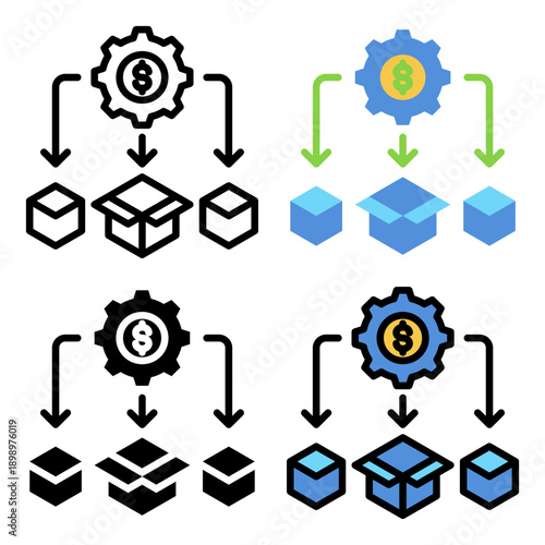 Product management icon set collection � Complete Icon Collection of Business Concepts � Flat, Outline, Solid, Colored