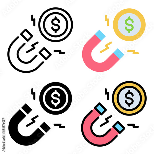 Attract icon set collection � Complete Icon Collection of Business Concepts � Flat, Outline, Solid, Colored