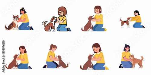 Happy Young Women Petting and Cuddling Dogs, Illustrating the Joyful Human-Animal Bond.