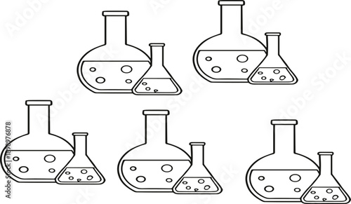 Hand drawn chemistry flasks seamless pattern, laboratory sketch style vector illustration for science, research, education, and STEM design