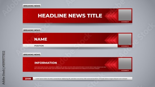 headline news red lower third with accessibility for television and stream channel template