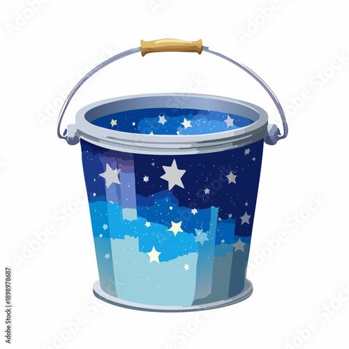 Illustrated Bucket with Starry Night Design.