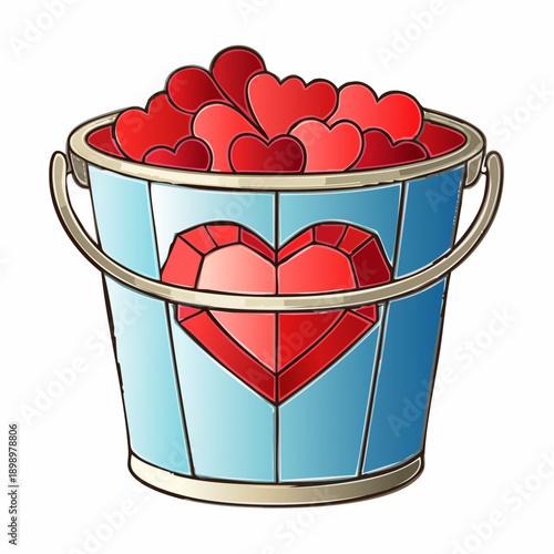 White Bucket Filled with Hearts Illustration.