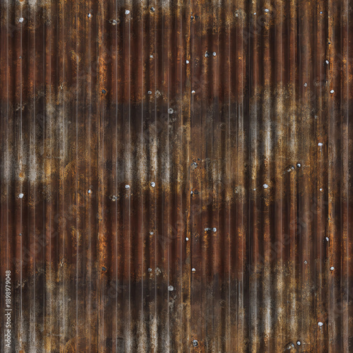 a seamless texture of an old, rusty corrugated metal wall with nails, realistic and detailed.