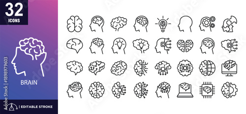 Brain Line Icon Set
