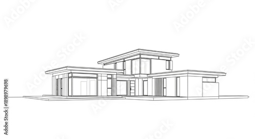 Contemporary modern house architectural design sketch with clean lines and large windows