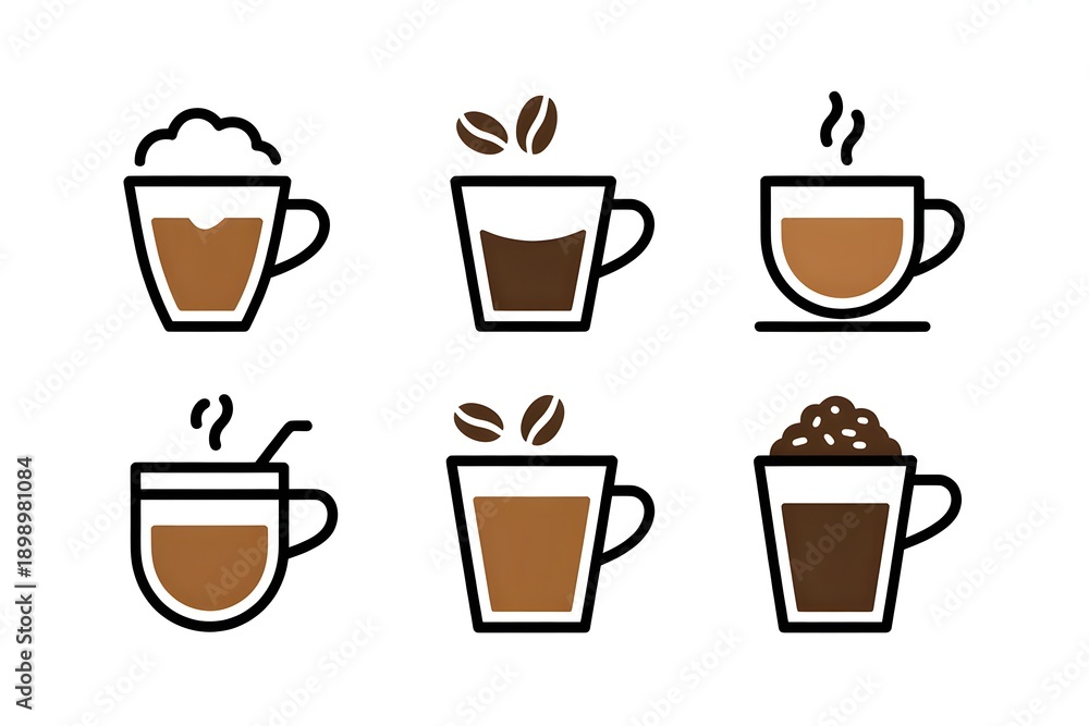 Obraz premium Variety of popular coffee drinks in simple illustrations