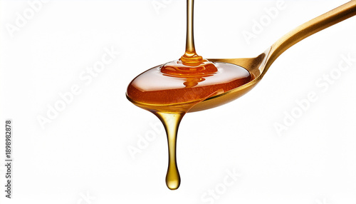 Golden Spoon Honey Pour Sweet Syrup Drip Isolated Transparent Background