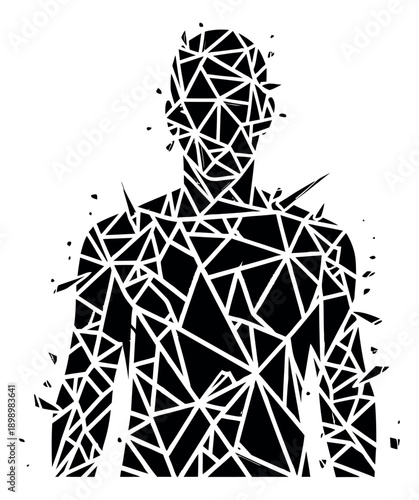 Abstract geometric illustration of a human silhouette depicting mental fragmentation for psychological concepts