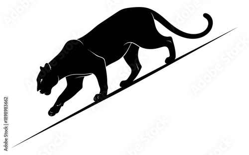 Black silhouette illustration of a panther depicting it walking downwards for strength and agility concepts