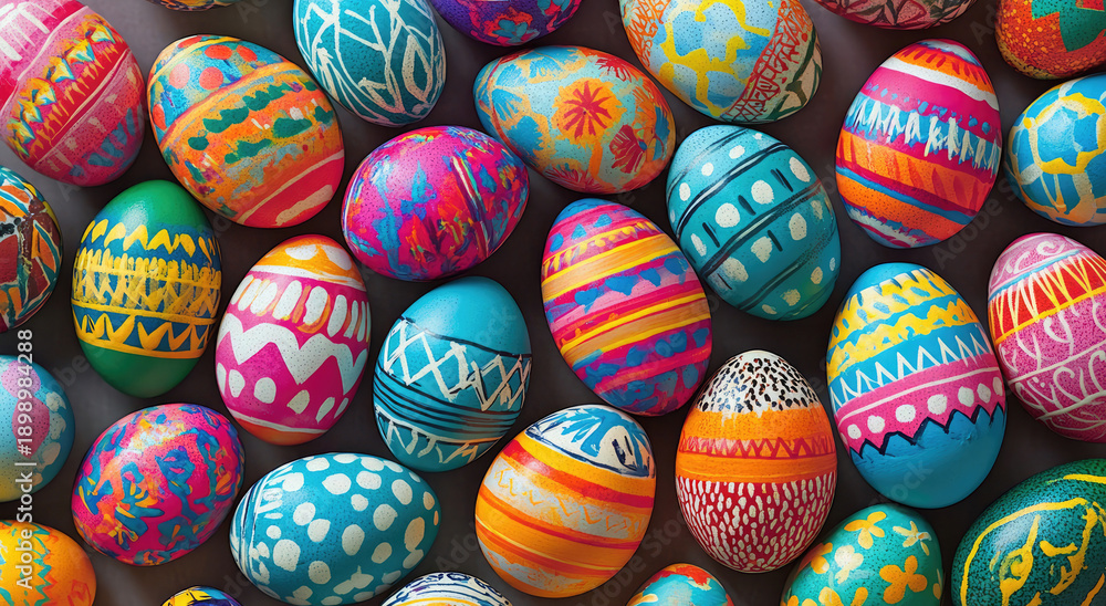 Fototapeta premium A colorful collection of intricately decorated easter eggs, showcasing a vibrant array of patterns and hues, perfect for spring celebrations