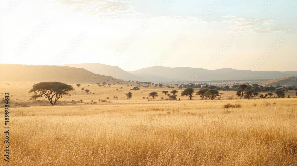 Obraz premium Golden Grassland under Soft Light at Dusk in Africa