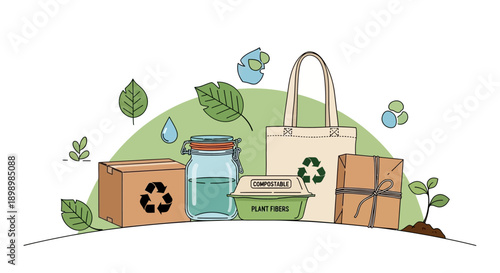 A green farm house with flowers and a cartoon garden design featuring a travel car and shopping gift icons for a holiday illustration