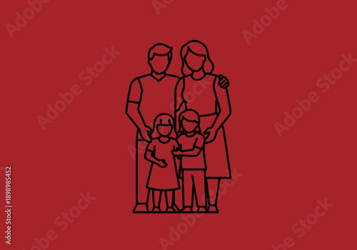 Family portrait illustration parents with two children.